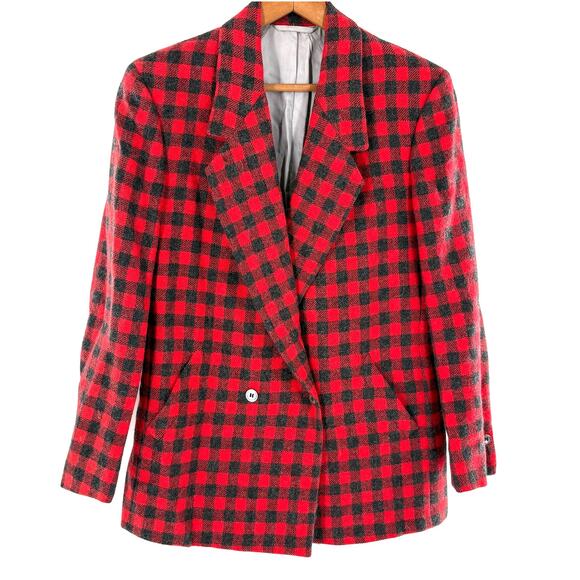 Freedberg of Boston Plaid Double Breasted Blazer 6 Red Gray Wool Jacket Academia - Picture 1 of 10
